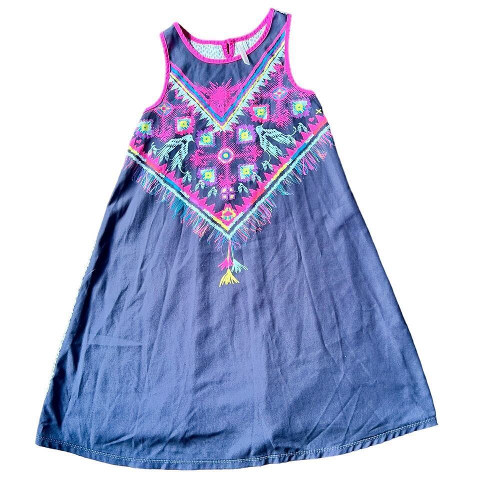 Deux par deux girl's sleeveless navy patterned boho lightweight dress - 10